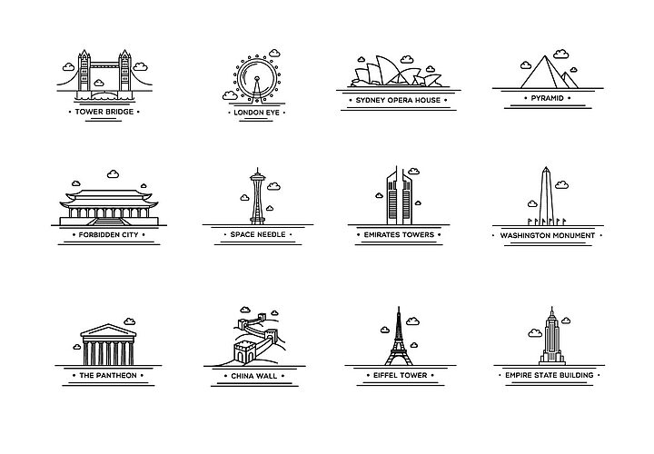 12 Line Landmarks Icons 1
