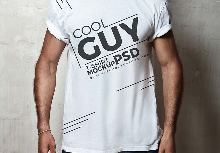 Cool Guy Wearing Round Neck T Shirt Mockup Psd 1