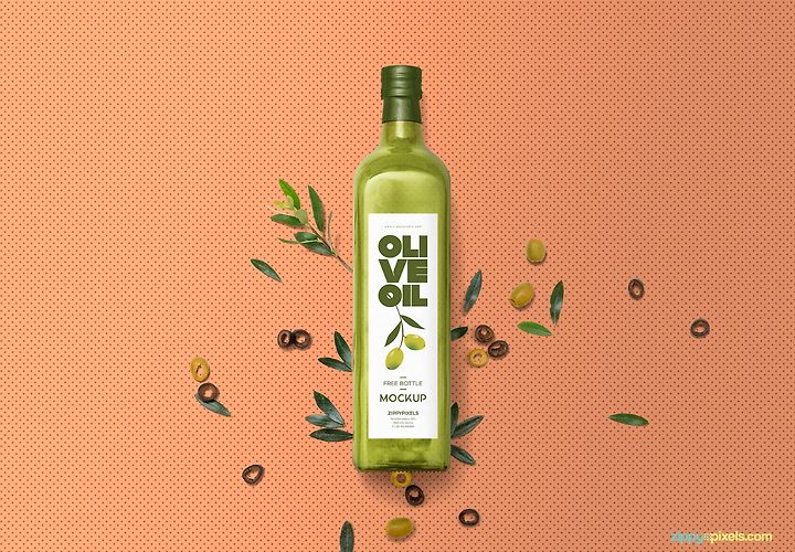 Free Glass Olive Oil Bottle Mockup 1