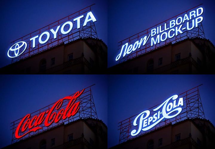 Free Neon Sign Billboard Mockup Psd 1