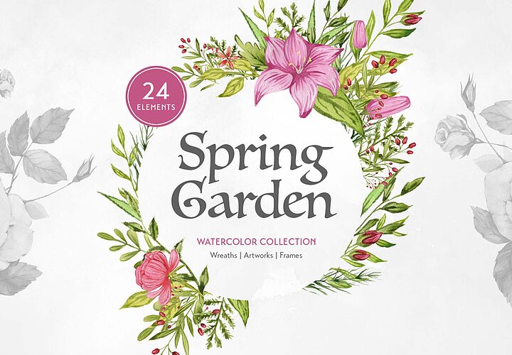 Free Spring Garden Watercolors 1