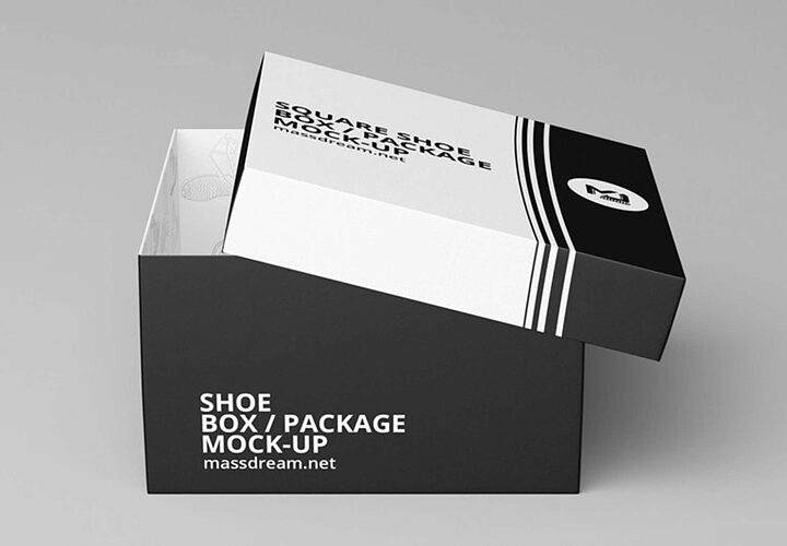 Free Square Shoe Box Package Mockup 1