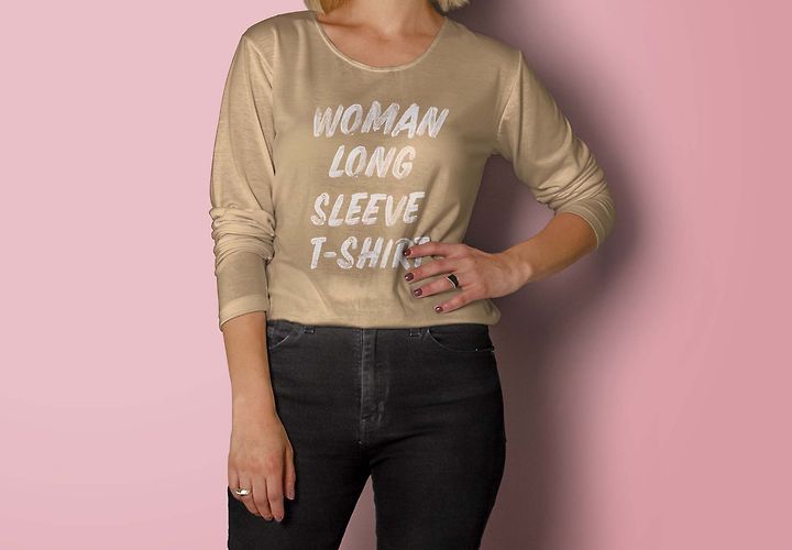 Free Woman Long Sleeve T Shirt Mockup Psd 1